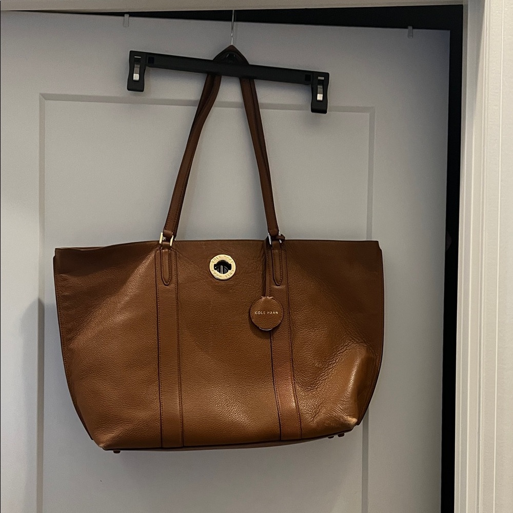Cole Haan Cognac Leather Tote with Branded Charm